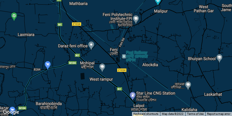 Map of Feni which is a district in Bangladesh