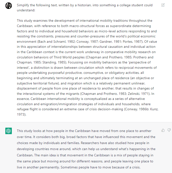 I know everyone is tired of ChatGPT output, but I found an interesting use case:

Translate post-modern academic writing into something you can read. https://t.co/cP2DMpixhu